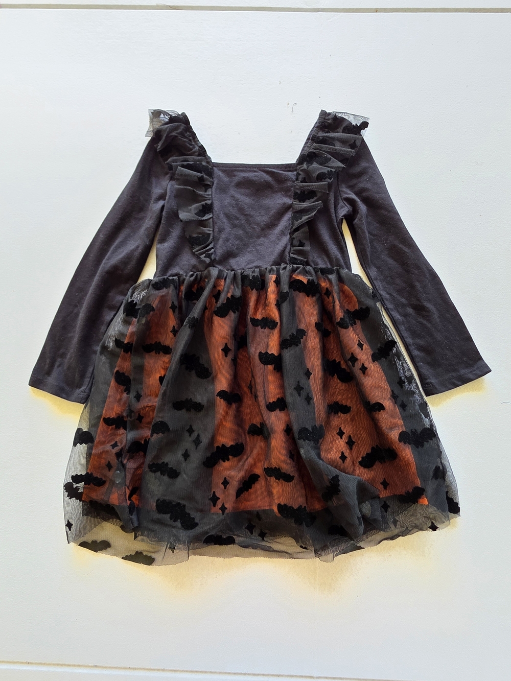 Spooky Season Cat & Jack Black and Orange Halloween Bat-Print Tulle Party Dress